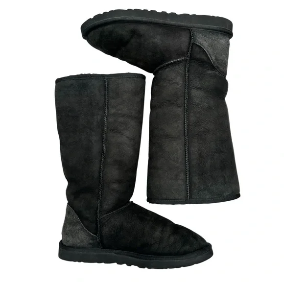 UGG Tall Classic Suede Shearling Boots Women’s Size 8 | Black High Winter Snow - Picture 8 of 13